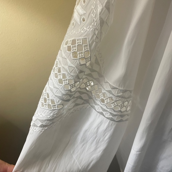 Ramy Brook SILK Embroidered Eyelet Sleeve White Poet Blouse Top - Picture 6 of 11